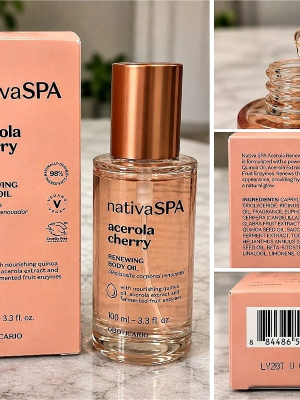 o Boticário Nativa SPA Acerola Cherry Renewing Body Oil Pink NWT